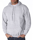 Ash color #18500 Gildan Adult Heavy Blend Hooded Sweatshirt.