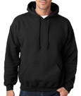 Black colored #18500 Gildan Adult Heavy Blend Hooded Sweatshirt.