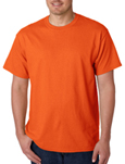 Gildan 5000 orange colored t-shirts.