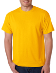Gildan 8000 gold colored t-shirts.