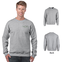 Heather colored Gildan 18000 sweatshirt with front and back views.